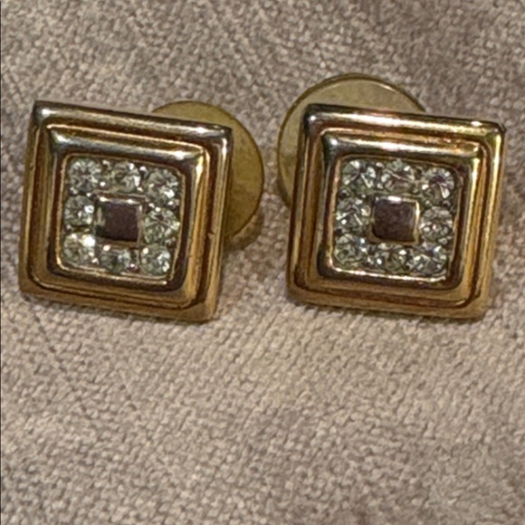 Givenchy 1982 Vintage Diamond Shaped Gold Crystal Post Back Stamped On Earrings